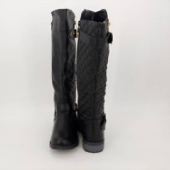 Cambridge Select Womens Riding Boots Black Block Heels Mid Calf Buckle Zip 6 New - Picture 3 of 12
